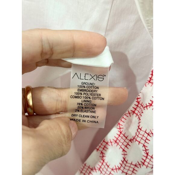 Alexis Barbara Pretti Embroidered Ruffle Wide Leg Jumpsuit Pink/White Women's S - Picture 5 of 5